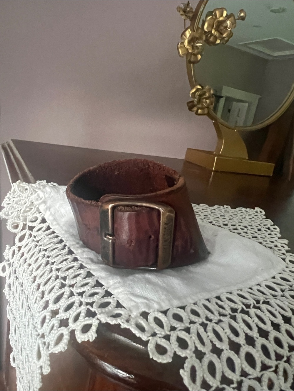 Handmade Birkenstock Brown Leather Bracelet with Brass Buckle